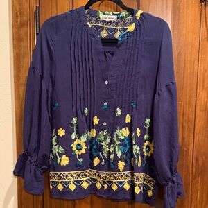 Embroidered Navy Floral Blouse